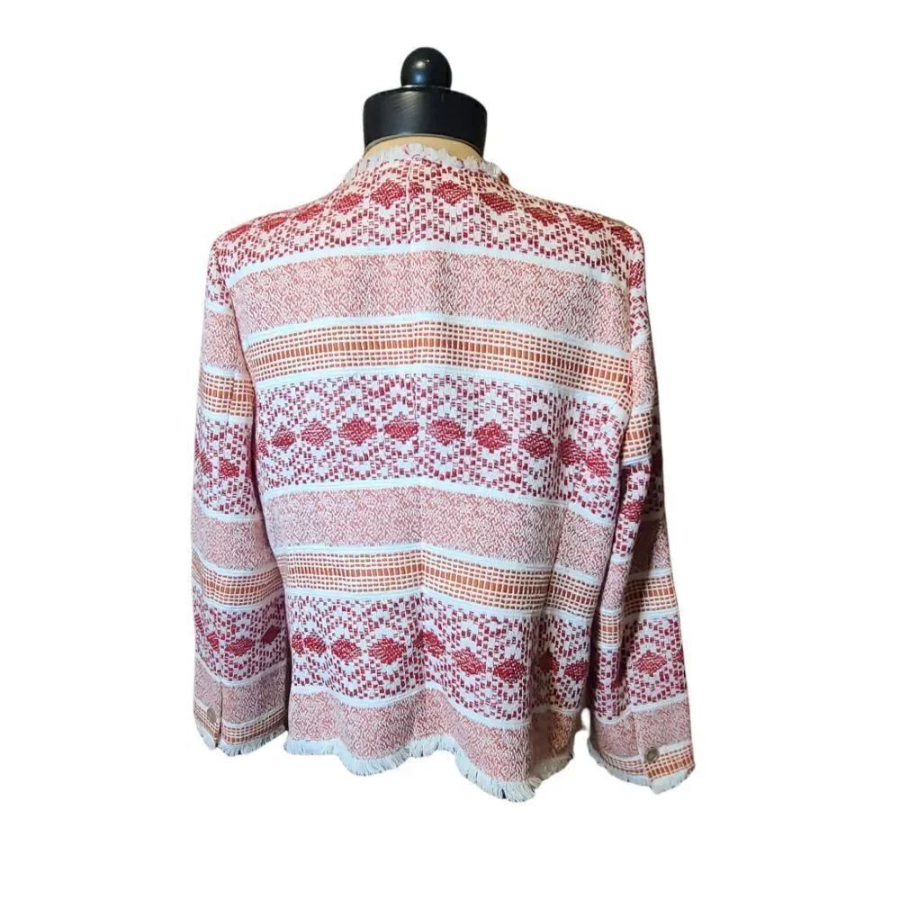 LOFT Textured Tweed Open Fringed Jacket Size 12 - Picture 6 of 9